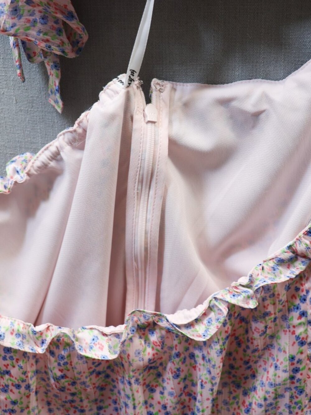 For Love & Lemons Phoebe Floral Mini Dress L Pink Cut Out Puff Sleeve NWT - Picture 13 of 16